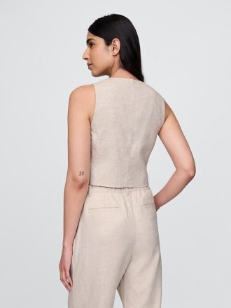 Linne-Blend Tie-Front Crop Väst