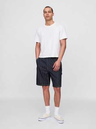 Loose Denim Stripe Carpenter Shorts från 90-talet