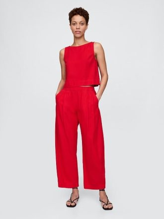 Medelhög linneblandning Easy Barrel Pants