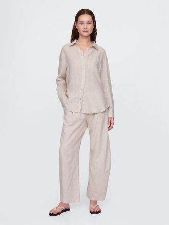 Medelhög linneblandning Easy Barrel Pants