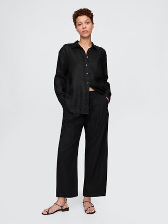 Medelhög linneblandning Easy Barrel Pants