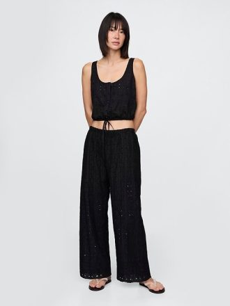 Medelhöga Eyelet Easy Wide-Leg byxor