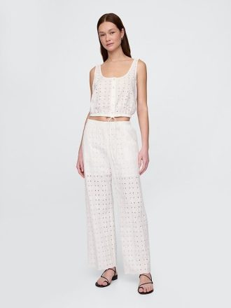 Medelhöga Eyelet Easy Wide-Leg byxor