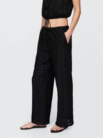 Medelhöga Eyelet Easy Wide-Leg byxor