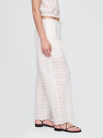 Medelhöga Eyelet Easy Wide-Leg byxor