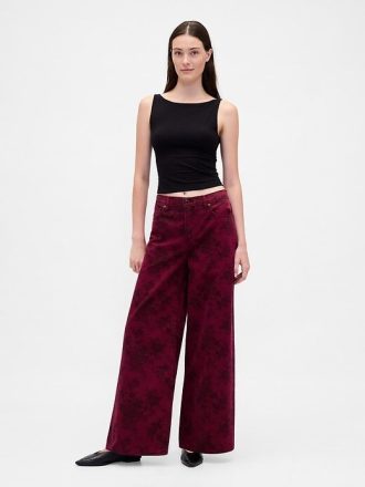 Mid Rise Blommiga Baggy Jeans