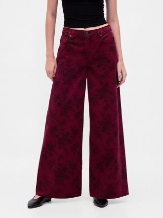 Mid Rise Blommiga Baggy Jeans