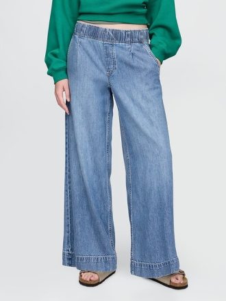 Mid Rise UltraSoft plisserade Easy Baggy Jeans