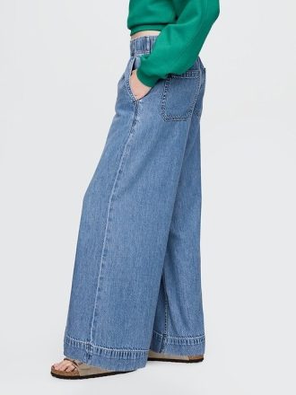 Mid Rise UltraSoft plisserade Easy Baggy Jeans