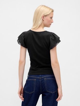 Modern Ruffle Puff-Sleeve Crop T-shirt