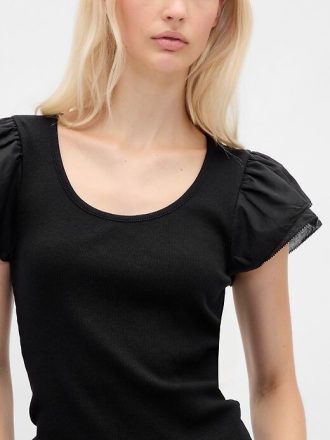 Modern Ruffle Puff-Sleeve Crop T-shirt